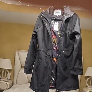 Jason Wu Black Hooded Trench with Floral Print Lining